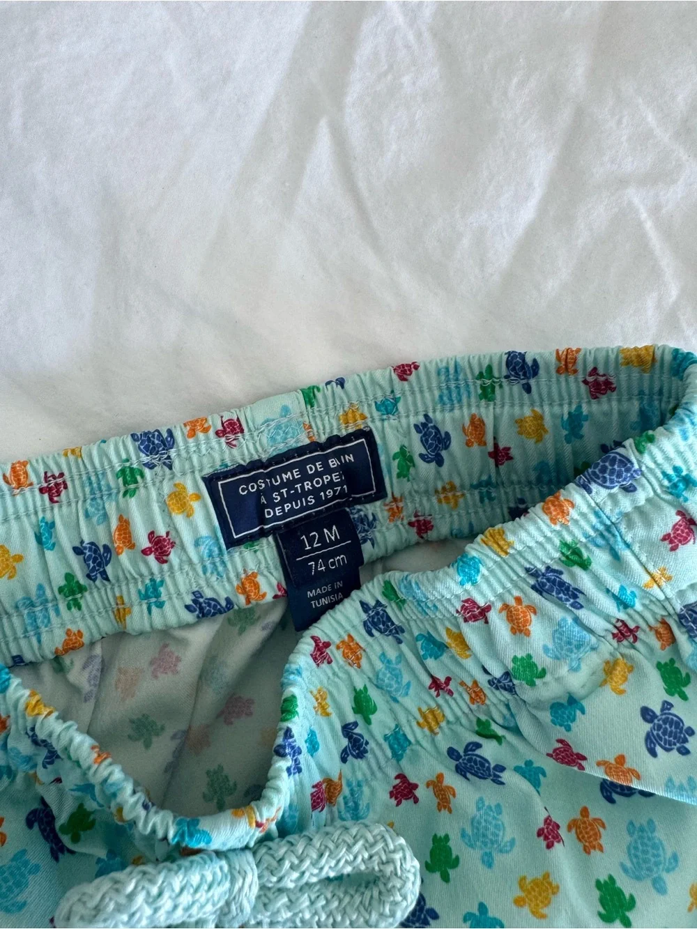 Light Blue Boy Swim Shorts with Multicolor Turtle Print